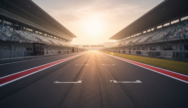 Empty starting grid at dawn before a race